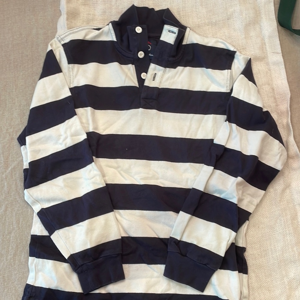 Brooks Brothers boys size M navy and white striped rugby. Euc.